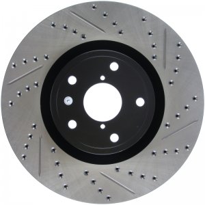 Subaru Impreza Brake Rotor (1) - Front Left - Stoptech - Slotted & Drilled - Black - `05-`14