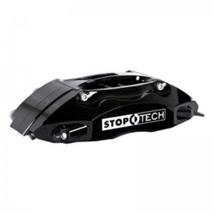 Subaru Impreza Brake Kit - Front - Stoptech - Slotted Two-Piece Rotors + Street Performance Pads + Black Calipers - Black - `08-`12