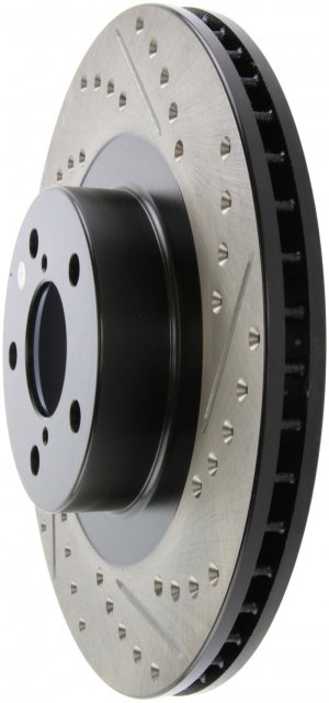 Subaru Impreza Brake Rotor (1) - Front Left - Stoptech - Slotted & Drilled - Black E-Coated - `02-`08