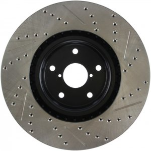 Subaru Impreza Brake Rotor (1) - Front Right - Stoptech - Slotted & Drilled - Black - `05-`14
