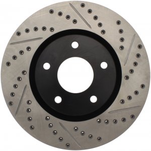 Nissan 350Z Brake Rotor (1) - Front Left - Stoptech - Slotted & Drilled - Black - `02-`05