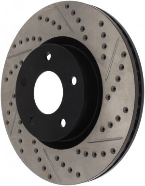 Nissan 350Z Brake Rotor (1) - Front Left - Stoptech - Slotted & Drilled - Black - `02-`05