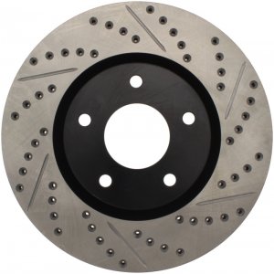 Nissan 350Z Brake Rotor (1) - Front Left - Stoptech - Slotted & Drilled - Black - `02-`05