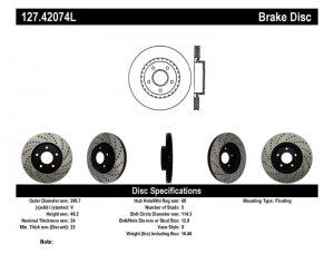 Nissan 350Z Brake Rotor (1) - Front Left - Stoptech - Slotted & Drilled - Black - `02-`05