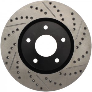 Nissan 350Z Brake Rotor (1) - Right Front - Stoptech - Slotted & Drilled Sport Rotor - Black - `02-`05