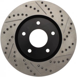 Nissan 350Z Brake Rotor (1) - Right Front - Stoptech - Slotted & Drilled Sport Rotor - Black - `02-`05