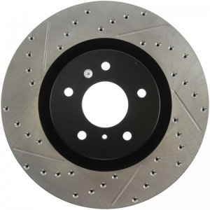 Nissan 350Z Brake Rotor (1) - Front Right - Stoptech - Slotted & Drilled - Black - `03-`08