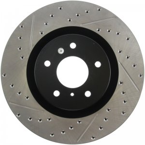 Nissan 350Z Brake Rotor (1) - Front Right - Stoptech - Slotted & Drilled - Black - `03-`08