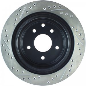 Nissan 350Z Brake Rotor (1) - Rear Left - Stoptech - Slotted & Drilled - Black - `03-`05