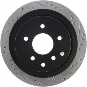 Nissan 350Z Brake Rotor (1) - Rear Left - Stoptech - Slotted & Drilled - Black - `06-`09