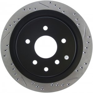 Nissan 350Z Brake Rotor (1) - Rear Left - Stoptech - Slotted & Drilled - Black - `06-`09