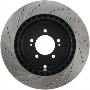 Mitsubishi Lancer Brake Rotor (1) - Rear Left - Stoptech - Slotted & Drilled - Black - `08-`15