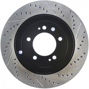 Mitsubishi Lancer Brake Rotor (1) - Rear Left - Stoptech - Slotted & Drilled - Black - `08-`15