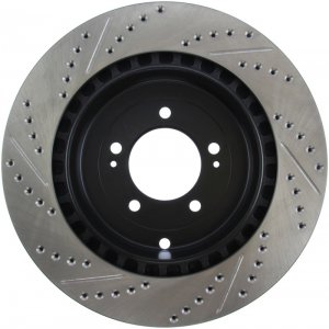 Mitsubishi Lancer Brake Rotor (1) - Rear Left - Stoptech - Slotted & Drilled - Black - `08-`15