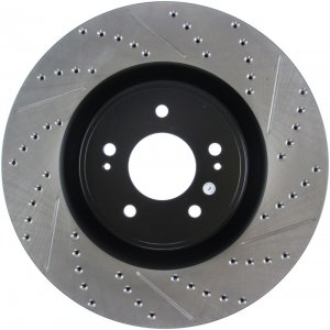 Mitsubishi Lancer Brake Rotor (1) - Front Left - Stoptech - Drilled & Slotted - Black - `08-`15