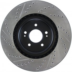Mitsubishi Lancer Brake Rotor (1) - Front Left - Stoptech - Drilled & Slotted - Black - `08-`15