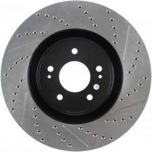 Mitsubishi Lancer Brake Rotor (1) - Front Left - Stoptech - Drilled & Slotted - Black - `08-`15