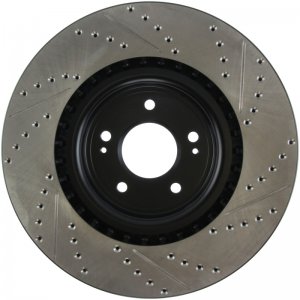 Mitsubishi Lancer Brake Rotor (1) - Front Right - Stoptech - Slotted & Drilled Sport - Black - `08-`15
