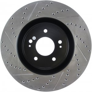 Mitsubishi Lancer Brake Rotor (1) - Front Right - Stoptech - Slotted & Drilled Sport - Black - `08-`15