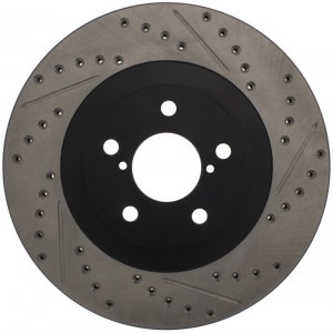 Subaru Forester Brake Rotor (1) - Front Right - Stoptech - Slotted & Drilled - Black E-Coated - `03-`08