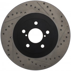 Subaru Forester Brake Rotor (1) - Front Right - Stoptech - Slotted & Drilled - Black E-Coated - `03-`08