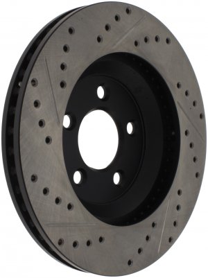 Ford Mustang Brake Rotor (1) - Front Left - Stoptech - Slotted/Drilled - Black - `05-`14