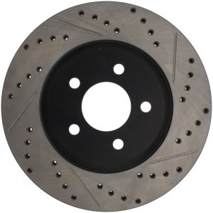 Ford Mustang Brake Rotor (1) - Front Left - Stoptech - Slotted/Drilled - Black - `05-`14