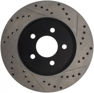 Ford Mustang Brake Rotor (1) - Front Right - Stoptech - Slotted & Drilled - Black E-Coated - `05-`14