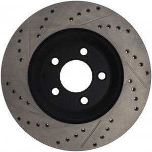 Ford Mustang Brake Rotor (1) - Front Right - Stoptech - Slotted & Drilled - Black E-Coated - `05-`14
