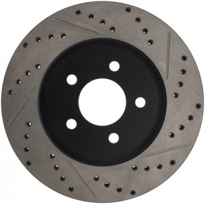 Ford Mustang Brake Rotor (1) - Front Right - Stoptech - Slotted & Drilled - Black E-Coated - `05-`14