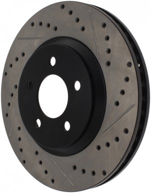 Ford Mustang Brake Rotor (1) - Front Right - Stoptech - Slotted & Drilled - Black E-Coated - `05-`14