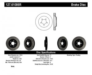 Ford Mustang Brake Rotor (1) - Front Right - Stoptech - Slotted & Drilled - Black E-Coated - `05-`14