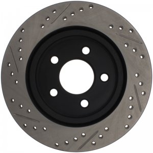 Ford Mustang Brake Rotor (1) - Rear Left - Stoptech - Slotted & Drilled, Premium e-coated - Black - `05-`14