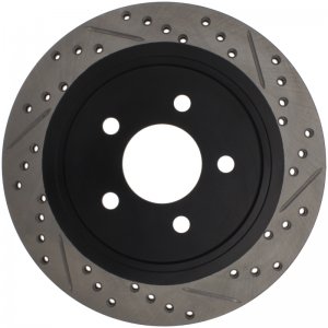 Ford Mustang Brake Rotor (1) - Rear Left - Stoptech - Slotted & Drilled, Premium e-coated - Black - `05-`14