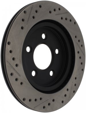 Ford Mustang Brake Rotor (1) - Right Rear - Stoptech - Slotted & Drilled - Black - `05-`14