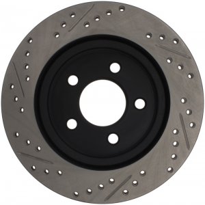 Ford Mustang Brake Rotor (1) - Right Rear - Stoptech - Slotted & Drilled - Black - `05-`14