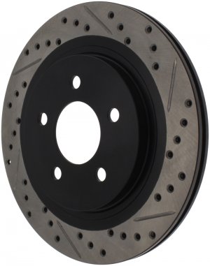 Ford Mustang Brake Rotor (1) - Right Rear - Stoptech - Slotted & Drilled - Black - `05-`14