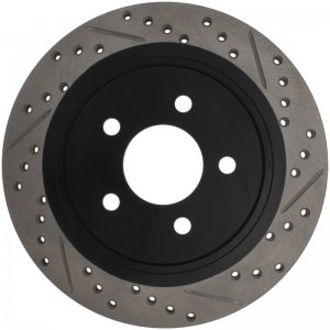 Ford Mustang Brake Rotor (1) - Right Rear - Stoptech - Slotted & Drilled - Black - `05-`14