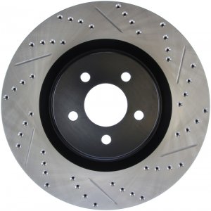 Ford Mustang Brake Rotor (1) - Front Left - Stoptech - Slotted & Drilled - Black E-Coated - `07-`14