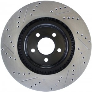 Ford Mustang Brake Rotor (1) - Front Left - Stoptech - Slotted & Drilled - Black E-Coated - `07-`14