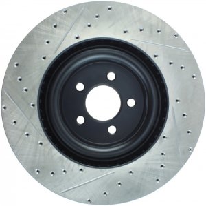 Ford Mustang Brake Rotor (1) - Front Left - Stoptech - Slotted & Drilled Sport Rotor - Black - `15-`17