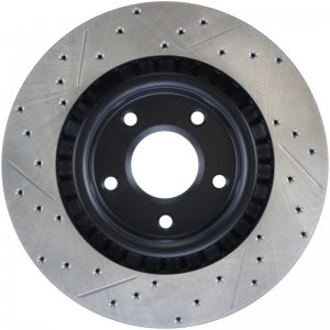 Chevrolet Corvette Brake Rotor (1) - Front Left - Stoptech - Drilled & Slotted - Black - `05-`13