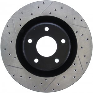Chevrolet Corvette Brake Rotor (1) - Front Right - Stoptech - Drilled & Slotted - Black - `05-`13