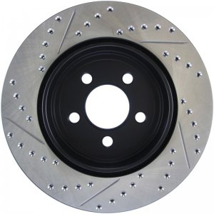 Dodge Challenger Brake Rotor (1) - Rear Left - Stoptech - Slotted & Drilled - Black E-Coated - `09-`19
