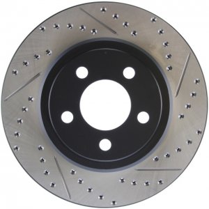 Dodge Challenger Brake Rotor (1) - Rear Left - Stoptech - Slotted & Drilled - Black E-Coated - `09-`19