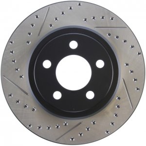 Dodge Challenger Brake Rotor (1) - Rear Right - Stoptech - Slotted & Drilled - Black - `09-`19