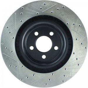 Dodge Challenger Brake Rotor (1) - Front Left - Stoptech - Drilled & Slotted - Black - `08-`19