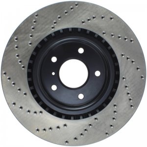 Nissan 350Z Brake Rotor (1) - Front Left - Stoptech - Drilled Sport - Black - `03-`08