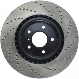 Nissan 350Z Brake Rotor (1) - Front Right - Stoptech - Drilled Sport - Black - `03-`08