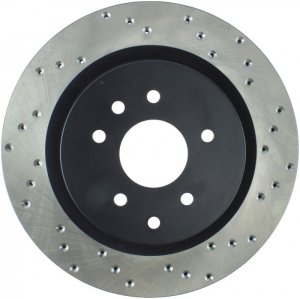 Nissan 350Z Brake Rotor (1) - Front + Rear - Stoptech - Drilled Sport - Black - `03-`08